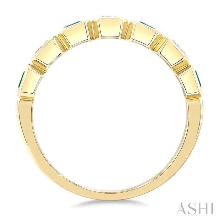 7 Alternate Emerald Shape Gemstone & Diamond Fashion Band