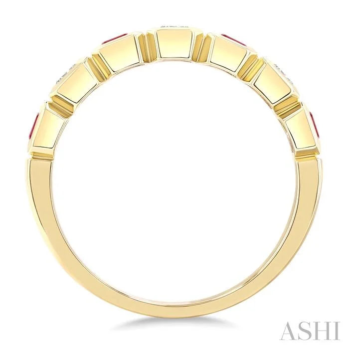 7 Alternate Emerald Shape Gemstone & Diamond Fashion Band