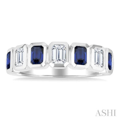 7 Alternate Emerald Shape Gemstone & Diamond Fashion Band