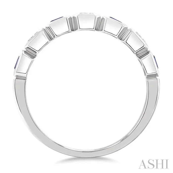 7 Alternate Emerald Shape Gemstone & Diamond Fashion Band