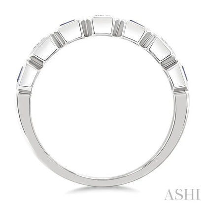 7 Alternate Emerald Shape Gemstone & Diamond Fashion Band
