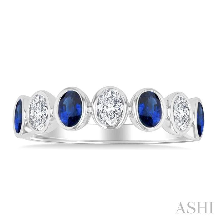 7 Alternate Oval Shape Gemstone & Diamond Fashion Band