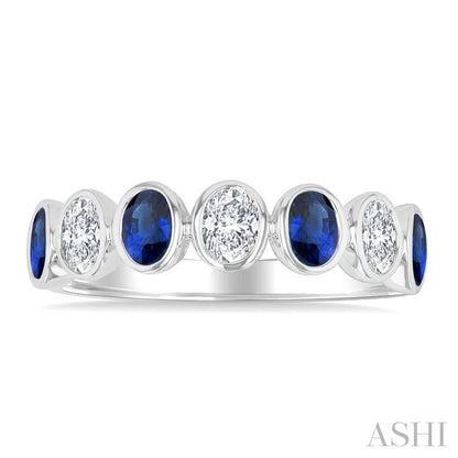 7 Alternate Oval Shape Gemstone & Diamond Fashion Band