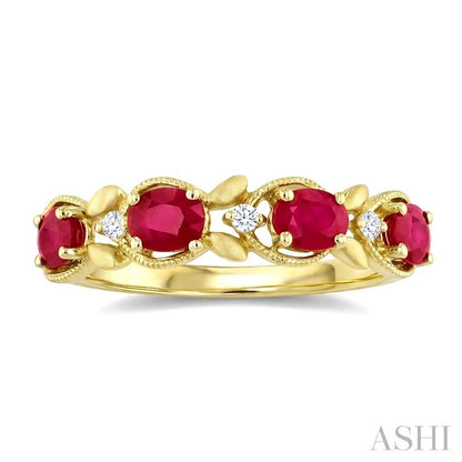 Oval Shape Gemstone & Diamond Fashion Band
