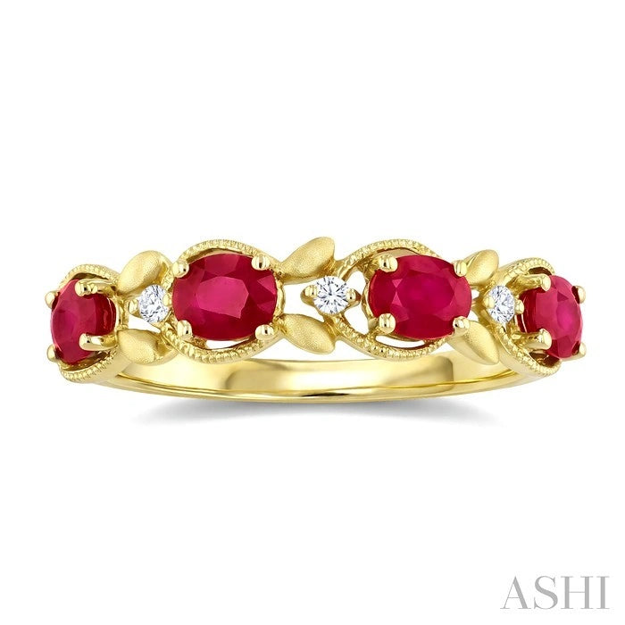 Oval Shape Gemstone & Diamond Fashion Band