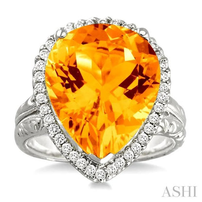 Pear Shape Gemstone & Halo Diamond Ring