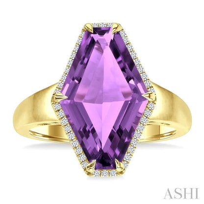 Evoque Gemstone Hexagon Shape & Halo Diamond Ring