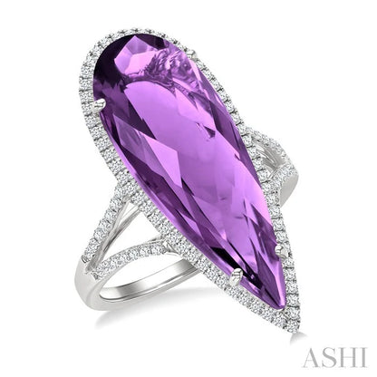 Evoque Gemstone Pear Shape & Halo Diamond Ring