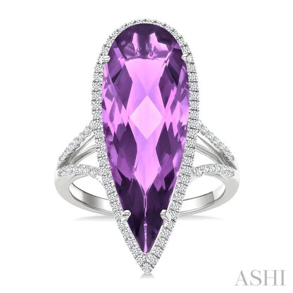Evoque Gemstone Pear Shape & Halo Diamond Ring