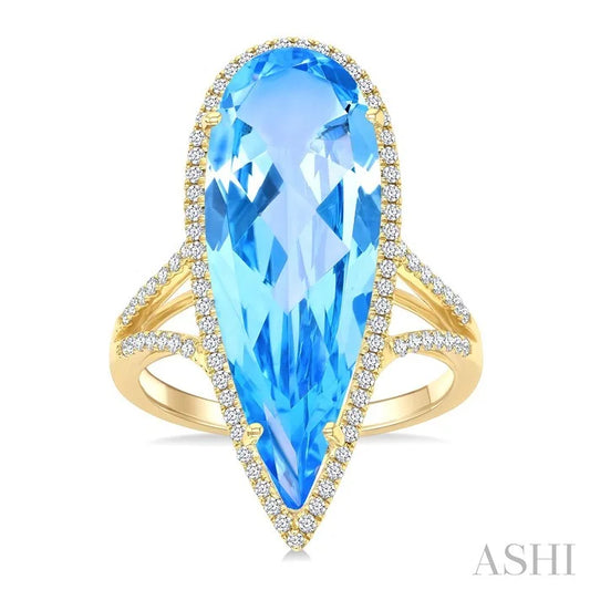 Evoque Gemstone Pear Shape & Halo Diamond Ring