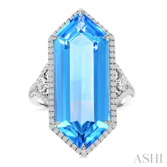 Evoque Gemstone Hexagon Shape & Halo Diamond Ring