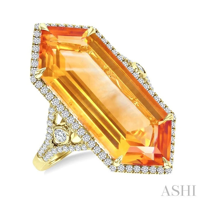 Evoque Gemstone Hexagon Shape & Halo Diamond Ring