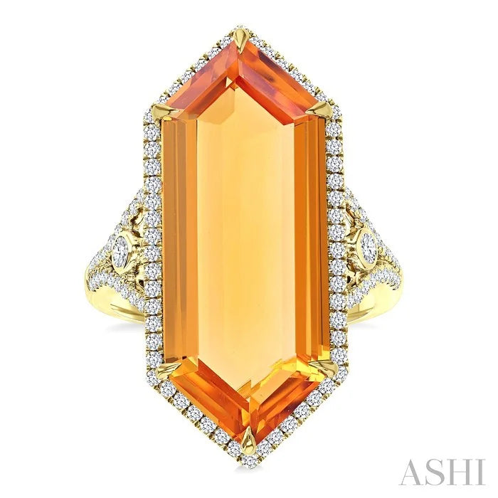Evoque Gemstone Hexagon Shape & Halo Diamond Ring