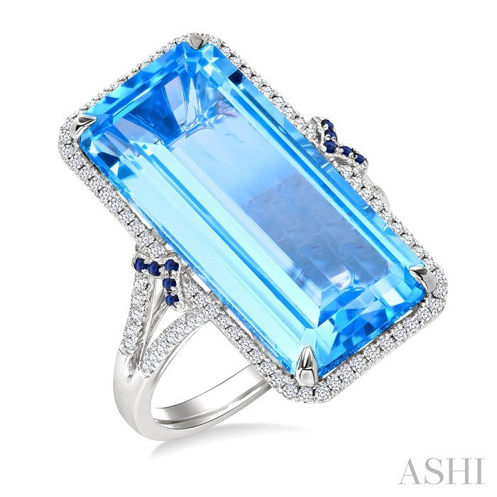 Evoque Gemstone Emerald Shape & Halo Diamond Ring