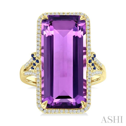 Evoque Gemstone Emerald Shape & Halo Diamond Ring