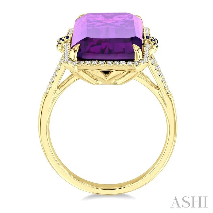 Evoque Gemstone Emerald Shape & Halo Diamond Ring