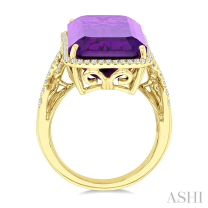 Evoque Gemstone Emerald Shape & Halo Diamond Ring