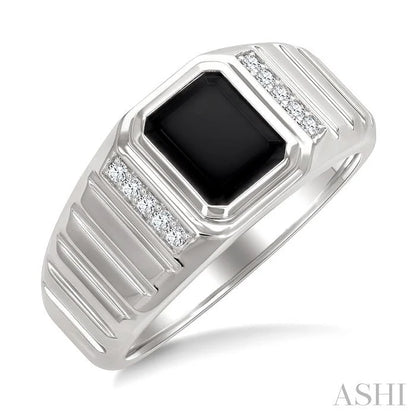Emerald Shape Men'S Onyx Diamond Ring