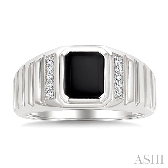 Emerald Shape Men'S Onyx Diamond Ring