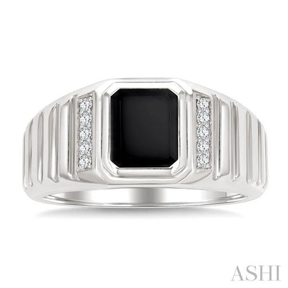 Emerald Shape Men'S Onyx Diamond Ring