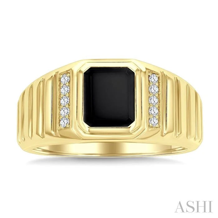 Emerald Shape Men'S Onyx Diamond Ring