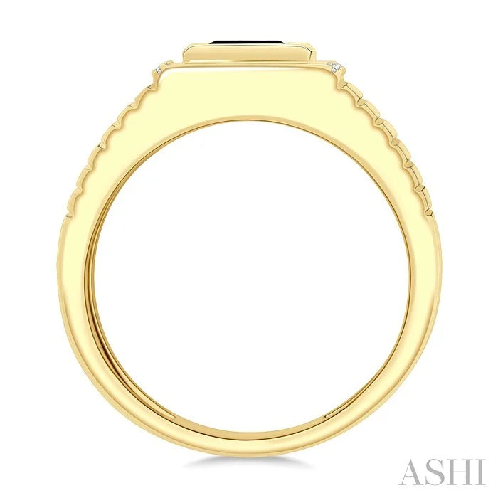 Emerald Shape Men'S Onyx Diamond Ring