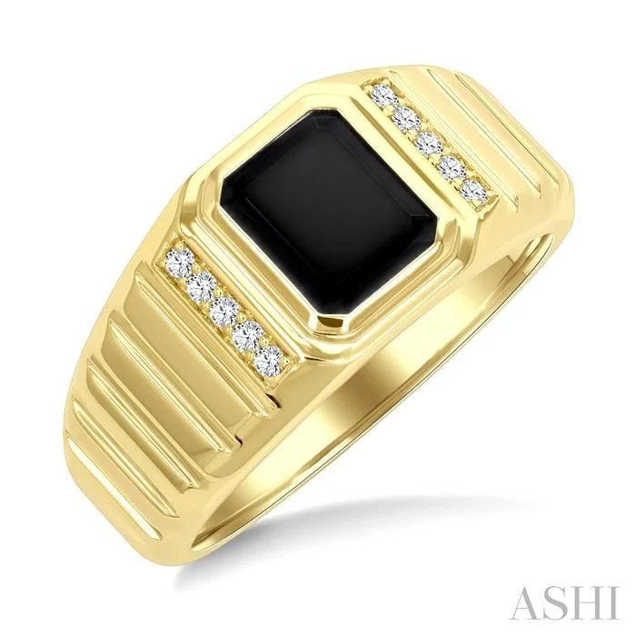 Emerald Shape Men'S Onyx Diamond Ring