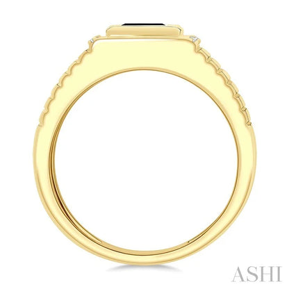 Emerald Shape Men'S Onyx Diamond Ring