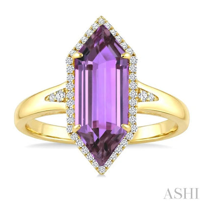 Evoque Gemstone Hexagon Shape & Halo Diamond Ring