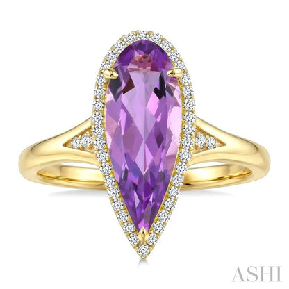 Evoque Gemstone Pear Shape & Halo Diamond Ring