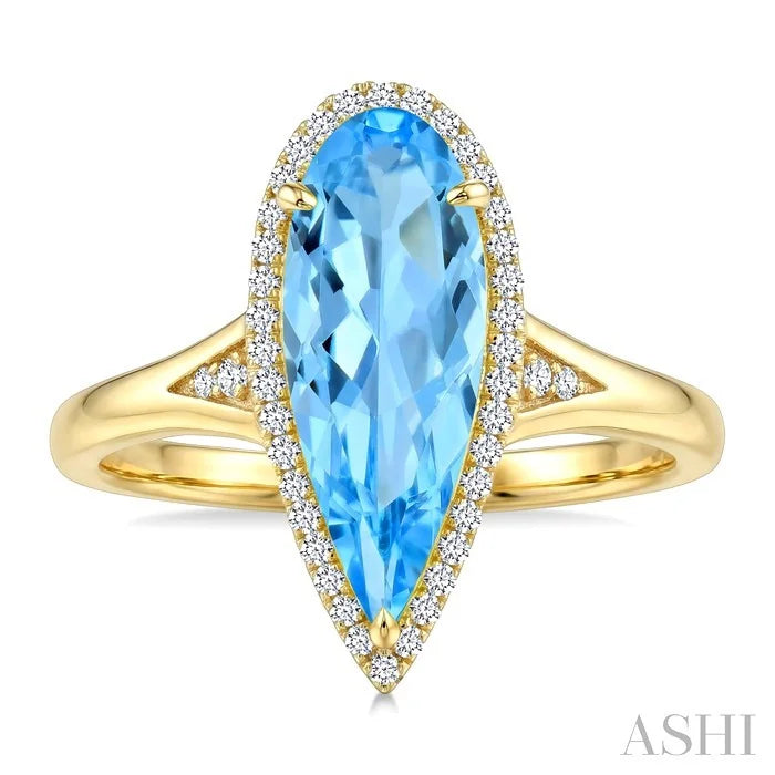 Evoque Gemstone Pear Shape & Halo Diamond Ring