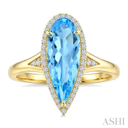 Evoque Gemstone Pear Shape & Halo Diamond Ring