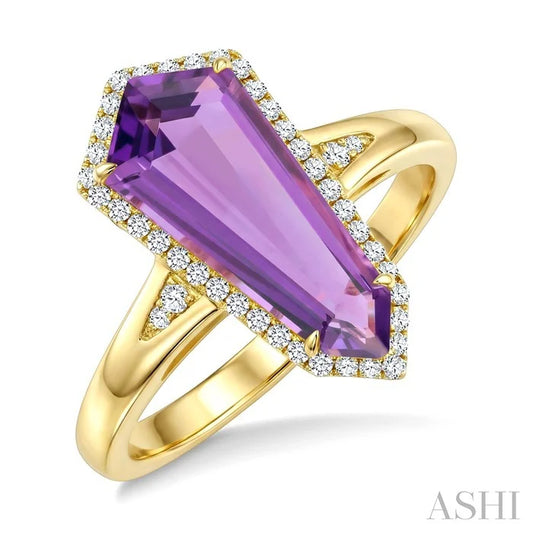 Evoque Gemstone Shield Shape & Halo Diamond Ring