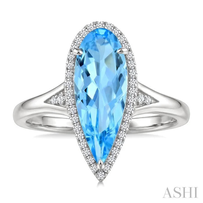 Evoque Gemstone Pear Shape & Halo Diamond Ring
