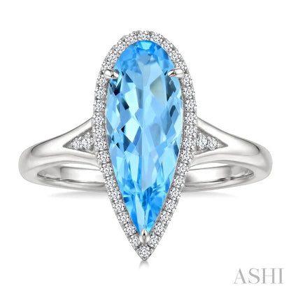 Evoque Gemstone Pear Shape & Halo Diamond Ring