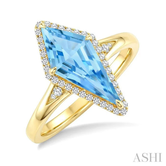 Evoque Gemstone Kite Shape & Halo Diamond Ring