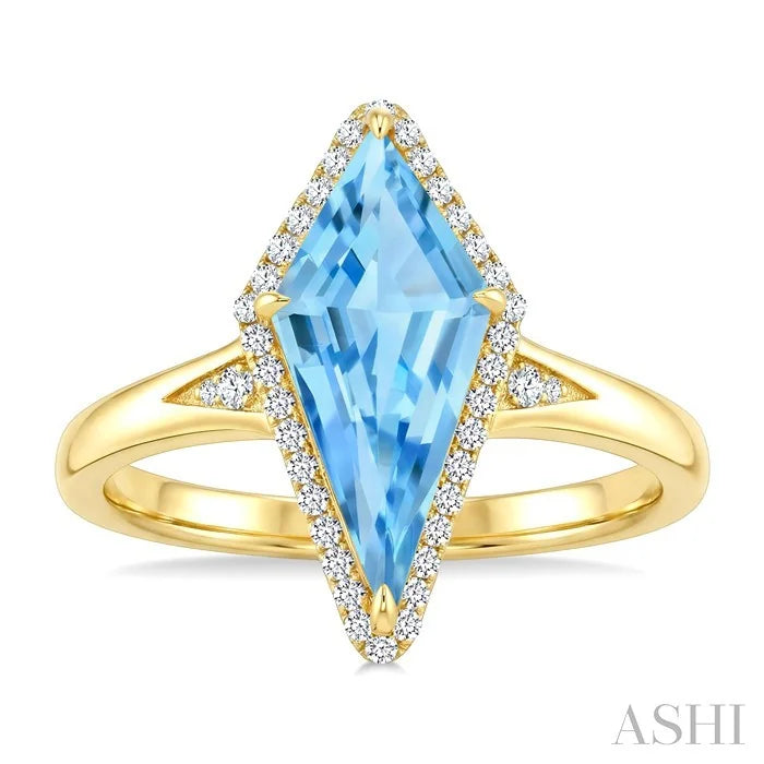 Evoque Gemstone Kite Shape & Halo Diamond Ring