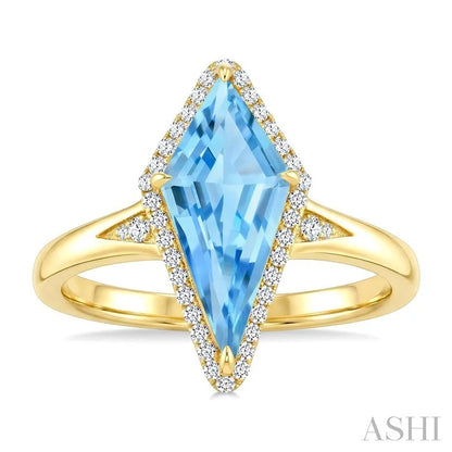 Evoque Gemstone Kite Shape & Halo Diamond Ring