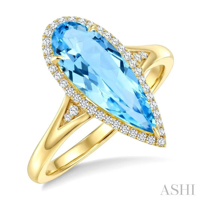 Evoque Gemstone Pear Shape & Halo Diamond Ring