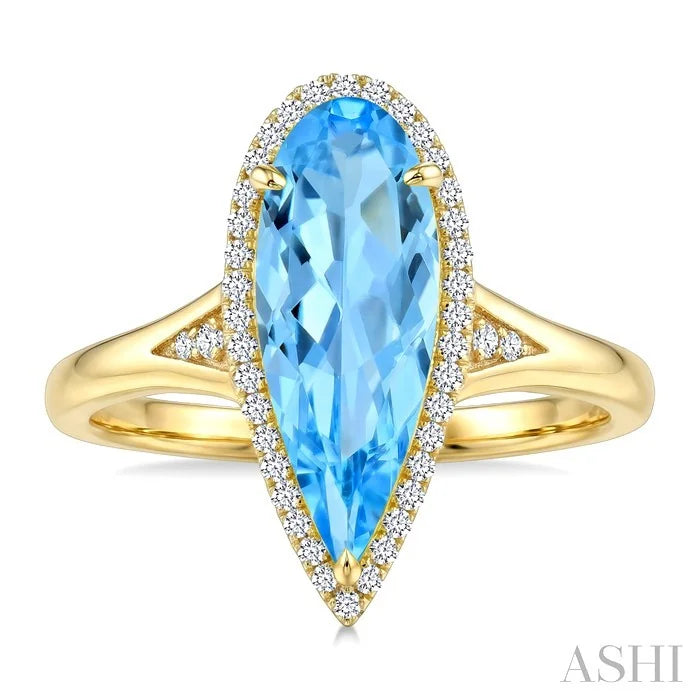 Evoque Gemstone Pear Shape & Halo Diamond Ring