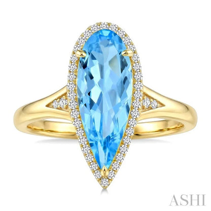 Evoque Gemstone Pear Shape & Halo Diamond Ring