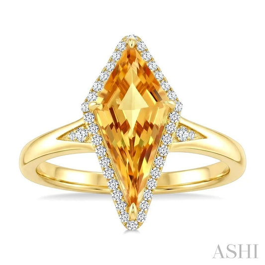 Evoque Gemstone Kite Shape & Halo Diamond Ring