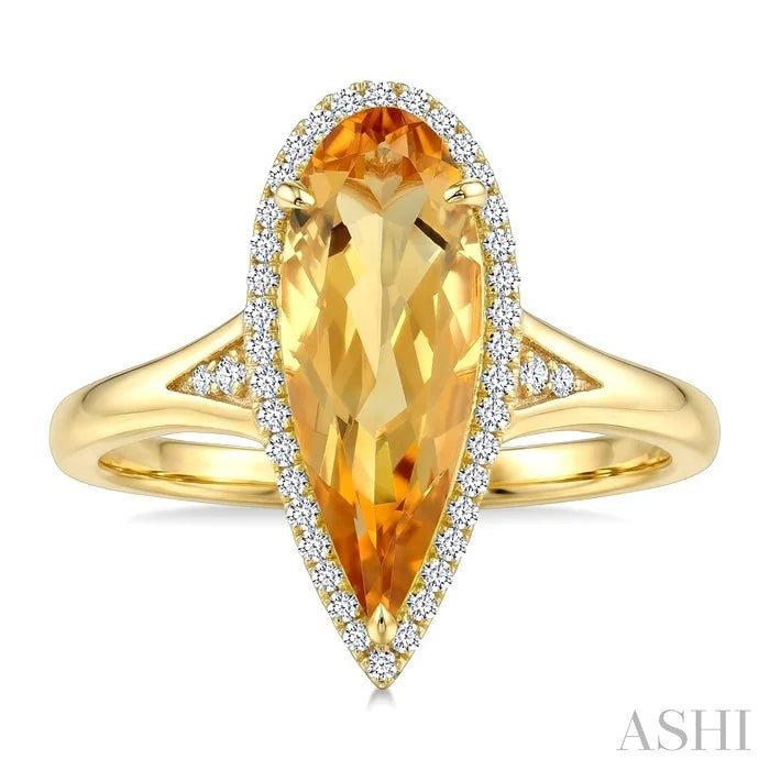 Evoque Gemstone Pear Shape & Halo Diamond Ring