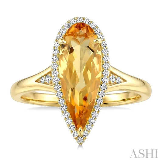 Evoque Gemstone Pear Shape & Halo Diamond Ring