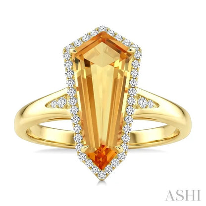 Evoque Gemstone Shield Shape & Halo Diamond Ring