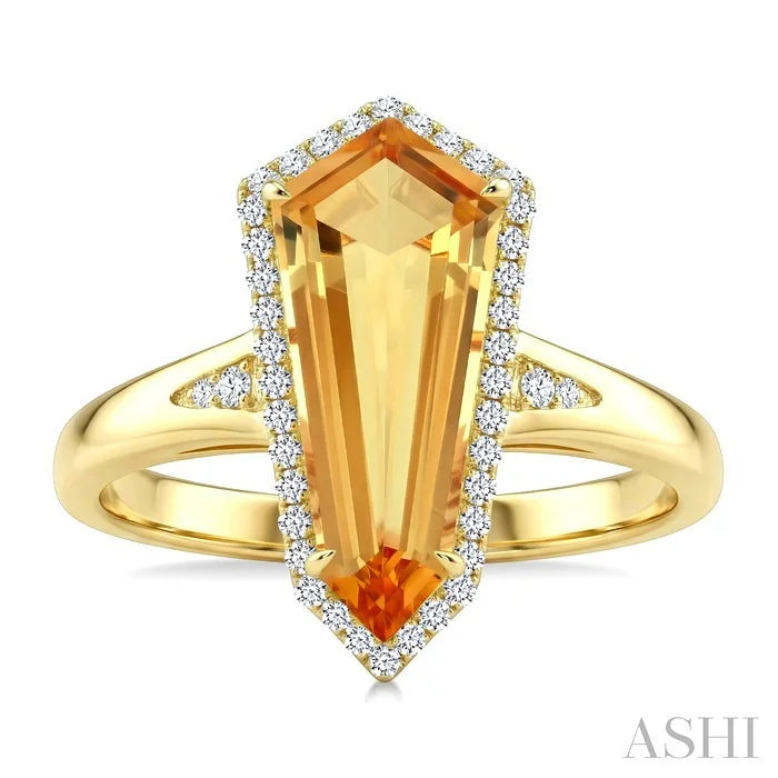 Evoque Gemstone Shield Shape & Halo Diamond Ring