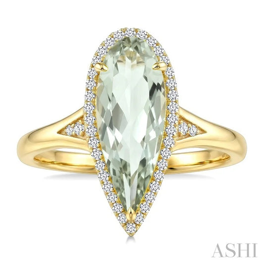 Evoque Gemstone Pear Shape & Halo Diamond Ring