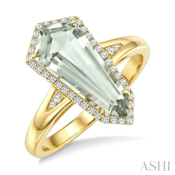 Evoque Gemstone Shield Shape & Halo Diamond Ring