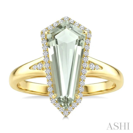 Evoque Gemstone Shield Shape & Halo Diamond Ring