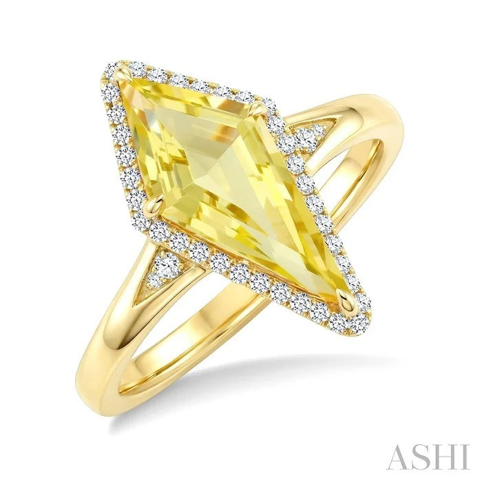 Evoque Gemstone Kite Shape & Halo Diamond Ring